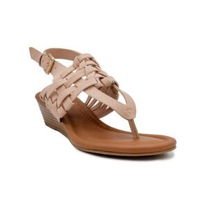 SUGAR Womens Pink Woven Demi Wedge Simone Open Toe Wedge Thong Sandals Shoes 8 M